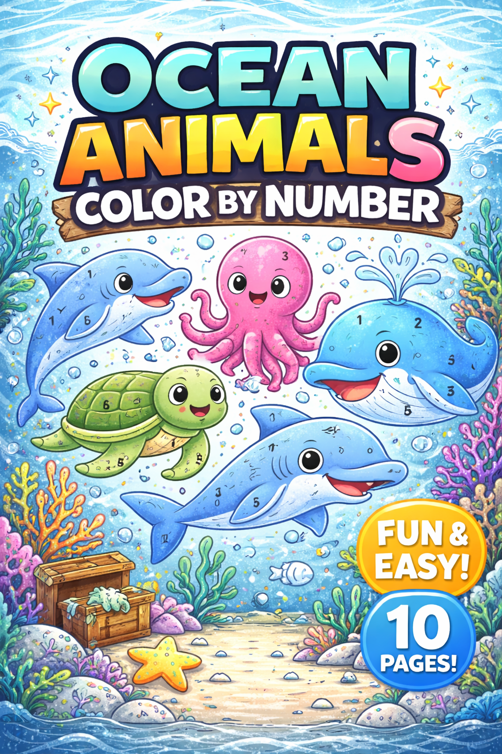 🐠 Ocean Animals Color by Number | 10 Coloring Pages