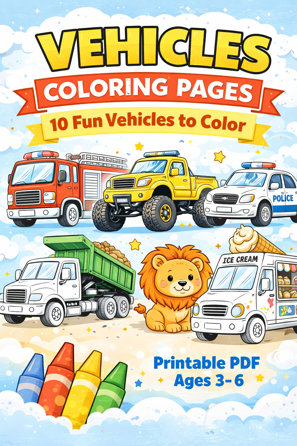 Vehicles Coloring Pages - 10 Pages PDF Printable